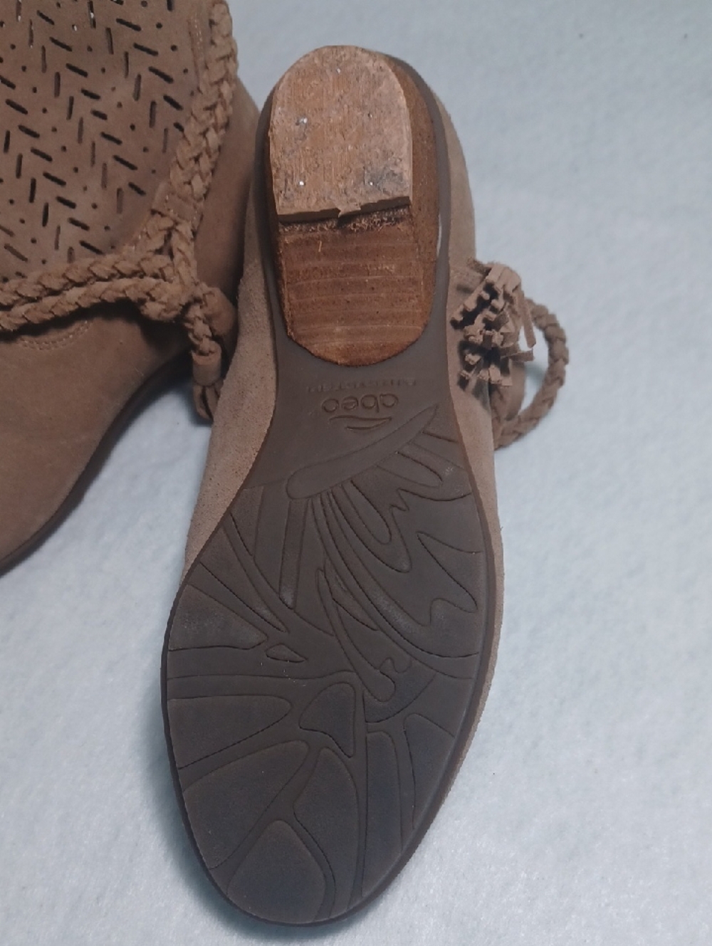Abeo Taupe Suede Braided Cuff Ankle Booties - Picture 3 of 4